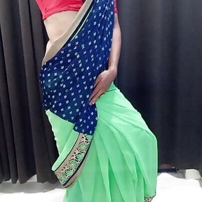 Wearing hot green saree teej celebrate