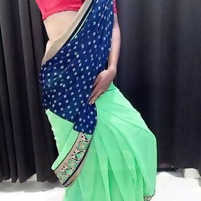 Wearing hot green saree teej celebrate