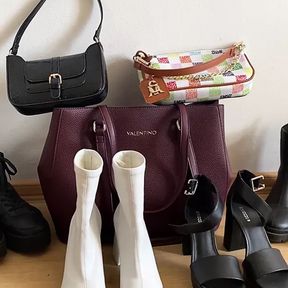 Collection cum on high heels, boots and handbags