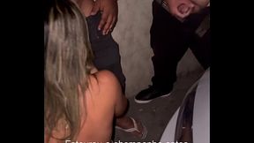 Brunette babe gets two big cumshots in her mouth at the drive-in