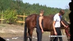 Gangbang with straight farmers in the camp outdoor