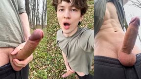 Sexy Twink Plays Risky With His Huge Veiny Cock In The Woods