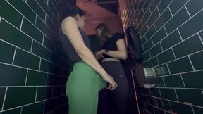 Women Feel Hot Being in the Gym and Touch Each Other in the Bathroom