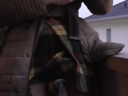 Trangirl's in Chastity Drink from her Condom in Public