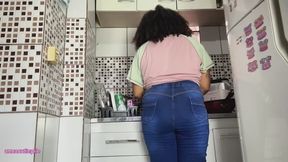 Chubby Housewife Farting in Tight Jeans While Cleaning