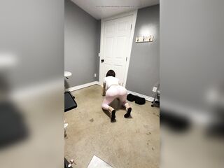 Hot trans CD exercising in tight pink leggings big ass teasing huge cock