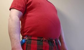 Big red balloon blown by gay belly fetish inflation