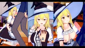Marisa Kirisame Rubs Her Huge Tits & Gives Intense Blowjob in 3D Hentai Eroge