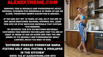 Extreme pierced pornstar Maria Fisting self anal fisting &amp_ prolapse in the kitchen