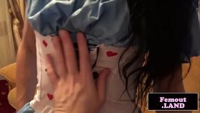 Smalltitted femboi stroking her cock