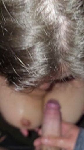 Super Horny Wife Makes Hubby Pull Over To Make Him Cum On Her Tits - Sloppy POV BJ and Tit Wank