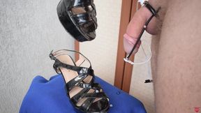 Cum shoots onto wife's sexy heels during intense electro play