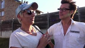 Sexy blonde pierced MILF likes pussy &amp; ass fuck in the car