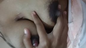 Squeezing my milk while masturbating