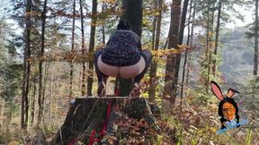 Big tit mom milf in dress and heels spreads legs &mdash;  buttplug in ass&#x1F351; with leash and piss