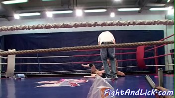 Roundass lesbians wrestling in a boxing ring