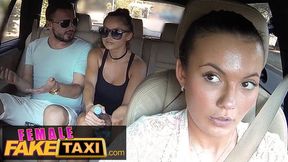 Brunette baddie cheats with a big-titted driver