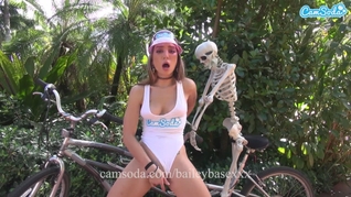 CamSoda - Riding my dildo and masturbating to orgasm in public on my skeleton bike