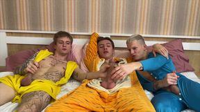 Gay threesome - cute twinks got so horny during the game that they had to fuck