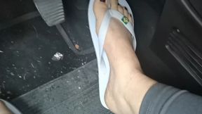 Delightful pedal pumping revving in flip flops and dark nail polish 1080HD