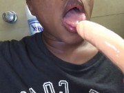 Tranny deepthroats dildo