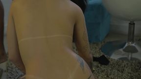 he ate his ass on all fours and then cum on his feet