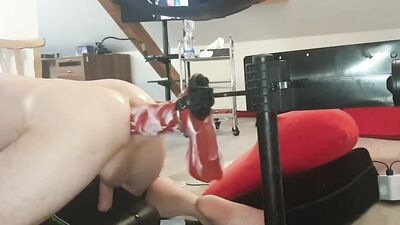 Amateur bloke gets his tight ass destroyed with a homemade dildo