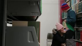 Verified couple gets caught in public library and loses bet leading to a wild blowjob
