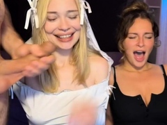 Two Slutty Babes Sucking Cock Side by Side