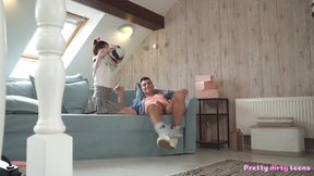 Virgin teen rides cock and cums hard