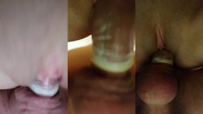 close-up tight pussy fuck by big cock with condom