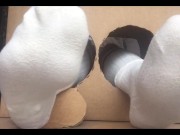 Surprise Delivery Long white sock wearing Big Male Feet to Worship inside - Manlyfoot