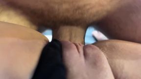 Real close-up POV creampie of Russian MILF with shaved pussy