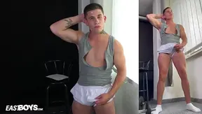 Muscular Twink 18+ Flexes His Bulging Biceps with Hard-On
