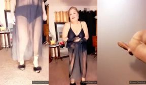 Mature woman Zilah Luz striptease in high heels and nylons