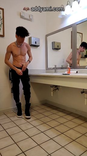 Emo strokes butt naked in school gym bathroom POV