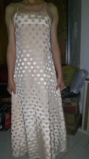 Satin Long Gown Polkadot Crossdresser Masturbation Fetish