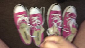 Cumshot on teen sisters and her bff Converse Sneakers