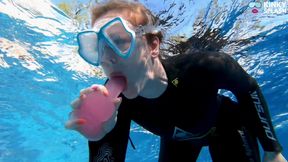 Wetsuit Underwater Dildo Blowjob - Neoprene Masked Suck Slut