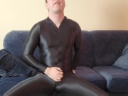 Spandex boy jacking off in zentai suit