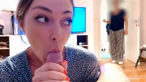 Caught Me Giving A Blowjob To My Boyfriend. We Were Talking And She Watched And He Cum