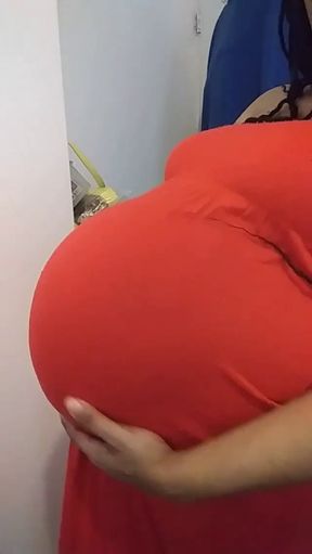 Rubbing My Huge Pregnant Belly