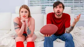 Redhead stepsister ruins big game and stepbrother makes her join his lucky ritual