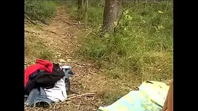 Amateur girlfriend gives a double embrace in the woods