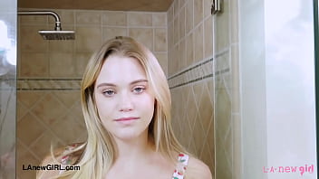 Sexy teen blonde took a shower