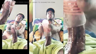 Black twink with big dick jerks off and shoots a load