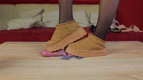 Five different shoes and Nylon CBT on Cockbox with cumshot, trampling with High heels, Uggs, Flats, Slipper, High Sandals and Nylons. Femdom Jozi trample