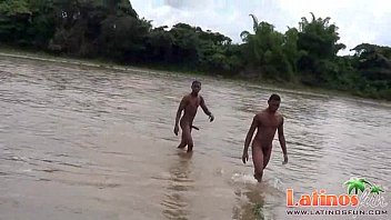 Studly Latin twinks get a boner after a skinny dip