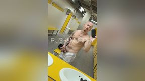He Masturbates His Huge Cock In The Gym Showers While Muscular Straight Man Spies On Him