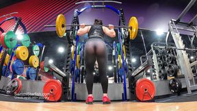 See-through leggings reveal her sweaty, spread-eagle sex-frenzy beneath the gym's mirrored madness.